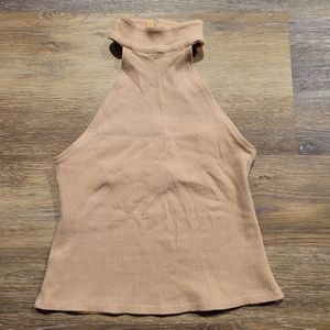 Nude Ribbed Mock Neck Halter Top